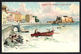 Cartolina Napoli, Via Partnope E Castel Dell`Ovo  - Napoli (Neapel)