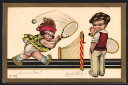 AK Junge Und Mädchen Beim Tennis  - Tennis