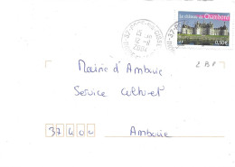 TIMBRE N° 3703 -  CHATEAU DE CHAMBORD  - TARIF 1 6 03 / 28 2 05 - SEUL SUR LETTRE - RECETTE RA9 POCE SUR CISSE 37 - 2004 - Posttarife