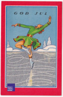 CPA Suède Noël 1935 Christmas Postcard Vintage Femme Art Déco Ice Skating Patinage Sur Glace Sports D'hiver Woman A74-83 - Other & Unclassified