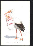 Künstler-AK Karl Feiertag: Storch Bringt Baby  - Feiertag, Karl