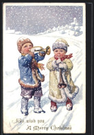 Künstler-AK Karl Feiertag: Kinder Spielen Trompete Im Schnee  - Feiertag, Karl