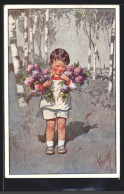 Künstler-AK Karl Feiertag: Bonne Fete, Junge Im Birkenwald Mit Blumensträussen  - Feiertag, Karl