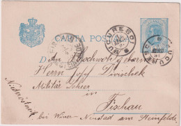 * ROMANIA > 1899 POSTAL HISTORY > 5 Bani Stationary Card From Bucuresci To Fischau, Austria - Brieven En Documenten