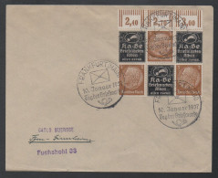 III REICH  - FRANKFURT / 10-1-1937 TAG DER BRIEFMARKE 6er BLOCK HINDENBURG MIT ÜBERDRUCK KA-BE AUF BRIEF (ref 7204) - Lettres & Documents