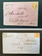 Napoléon III Non Lauré - 2 Lettres Avec YT23 Mars 1868 De Marseille Pour Bologne /  Février 1864 De Blanzy Pour Bologne - 1849-1876: Klassieke Periode