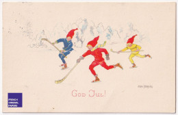 Aina Stenberg - CPA 1935 Christmas Postcard Vintage Hockey Art Déco Ice Skating Patinage Sur Glace Sports D'hiver A74-87 - Altri & Non Classificati