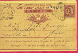 ANNULLO TONDO RIQUADRATO " BORGO S. DALMAZZO*31.3.93*//(CUNEO)" SU INTERO CARTOLINA-VAGLIA C10 DA LIRE 5 (CAT. INT.6C) - Marcophilie