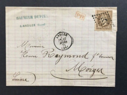 Napoléon III Lauré YT30 Mars 1871 D'Anduze GC97 Pour Morgen (suisse), Cachet Ambulant C13 - 1849-1876: Klassieke Periode