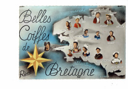 Cpm - Belles Coiffes De BRETAGNE - Illustration Carte Géographique - Femme Folklore - Réma 1341 - Bretagne