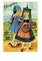 Cpm - Bourgogne Illustration DUFOURT Femme Panier Raisin Folklore Homme Bouteille Vigne Vendanges Cheval Poule Tonneau - Bourgogne