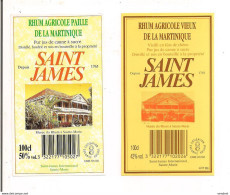 2 Etiquettes  Rhum  Agricole Paille 100cl - 50% - Et Vieux 100cl 42% - SAINT JAMES  -  Ste Marie -  MARTINIQUE - - Rum