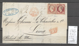 France - Lettre Le Havre Pour Lima - Pérou - 1857 - Paquebot Richard Lenoir - Yvert 16 + 17 - Schiffspost