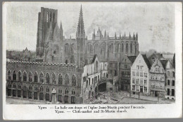 CPA CARTE POSTALE BELGIQUE YPRES LA HALLE AUX DEAPS ET L' EGLISE SAINT-MARTIN PENDANT L' INCENDIE 1919 - Autres & Non Classés