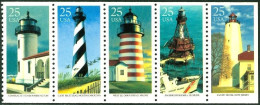 UNITED STATES 1990 LIGHTHOUSES BOOKLET STRIP OF 5** - Vuurtorens