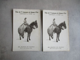 LOT 2 CARTE GENTILLY 3 JUIN 1929 CENTENAIRE DE JEANNE D ARC MLLE JEANNE DE NOLHAC - Fresnes