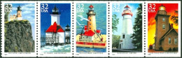 UNITED STATES 1995 LIGHTHOUSES BOOKLET STRIP OF 5** - Lighthouses
