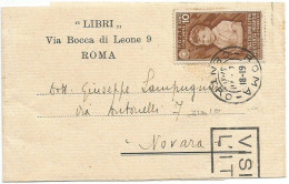 Fascetta Roma 1lug 1937 X Novara - Colonie Estive C.10 - Marcophilia