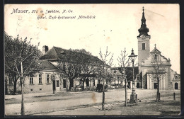 AK Wien-Mauer, Hotel, Cafe-Restaurant Mittelböck Und Kirche Mit Strasse  - Andere & Zonder Classificatie