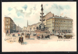 Lithographie Wien, Prater-Strasse Mit Tegetthoff-Monument  - Autres & Non Classés