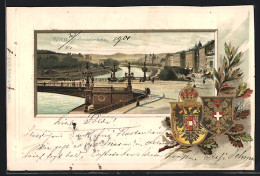 Präge-Lithographie Wien, Blick Auf Die Stefaniebrücke, Passepartout Mit Wappen Und Eichenblatt  - Other & Unclassified