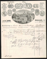 Rechnung Biberach A. Riss 1883, J. G. Lieb Feuerwehr-Requisiten-Fabrik, Werkansicht Und Auszeichnungen  - Autres & Non Classés