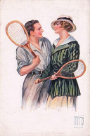 Illustrateur  Signé  Rappini - Sports - TENNIS - Jeune Coupe Glamour Au Tennis - 1921 - Sonstige & Ohne Zuordnung