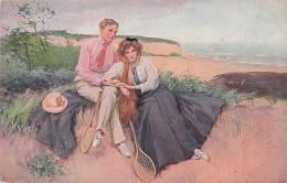 Illustrateur - TENNIS - Jeune Couple En Repos Apres Le Tennis - Bord De Mer - 1900-1949