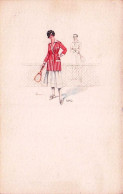 Illustrateur Signé G.M.D - TENNIS - Jeune Femme Sur Le Court - Aquarelle -  Parfait Etat - Sonstige & Ohne Zuordnung