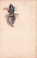 Illustrateur Signé Nanni - TENNIS - Jeune Femme Au Filet Sur Un Court De Tennis - 1923 - Nanni