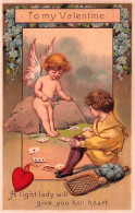 Illustrateur  - TENNIS - Petit Ange Au Tennis - To My Valentine - A Light Lady Will Give You Her Heart - Carte Gauffrée  - Sonstige & Ohne Zuordnung