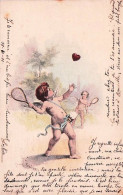 Illustrateur Signé E . Bocker  - TENNIS - Petits Anges Jouant Au Tennis -  1901 - Sonstige & Ohne Zuordnung