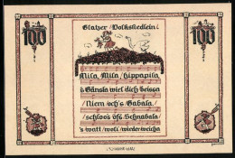 Notgeld Glatz 1921, 100 Pfennig, Glatzer Volksliedlein, Gans Will Mädchen Beissen  - [11] Local Banknote Issues