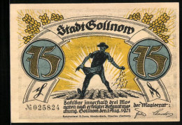 Notgeld Gollnow 1921, 75 Pfennig, Um Jene Hügel Die Sage Ihre Zauber Spinnt  - [11] Lokale Uitgaven