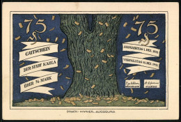 Notgeld Kahla 1921, 75 Pfennig, Deutscher Spuk Sylvester 1921-1922 In Paris, Eichenstamm Mit Flatternden Geldscheinen  - [11] Emissions Locales