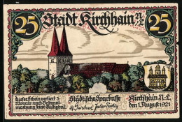 Notgeld Kirchhain /N. L. 1921, 25 Pfennig, Wappen, Kirchenpartie, Bauarbeiten Im Ort  - [11] Emissions Locales