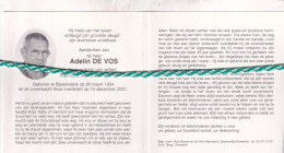 Adelin De Vos-Ploegaert, Bassevelde 1934, 2001. Foto - Obituary Notices
