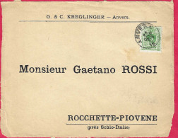 BELGIO - FRONTESPIZIO DI BUSTA GRANDE INTESTATA DA " ANVERS*26.OCT. 18?* / 18" PER ROCCHETTE-PIOVENE - 1893-1907 Wapenschild