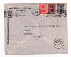 Lettre 1951 Egypte Le Caire Jacques C. Codart Suffolk Angleterre Stamp Farouk Of Egypt Cairo Gainsborough Silk Weaving - Briefe U. Dokumente