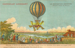 Publicité Chocolat Lombart, La Navigation Aérienne, Ballon à Ailes De Moulin, 1785 - Advertising