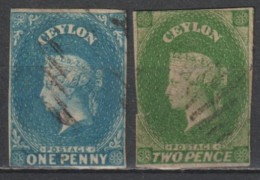 CEYLAN - 1857 - YVERT N°1/2 OBLITERES - FILIGRANE ETOILE - COTE = 110 EUR - Ceylon (...-1947)