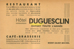 Publicité Hotel-Restaurant Duguesclin Au Mont St Michel, Menu Au Verso - Publicité