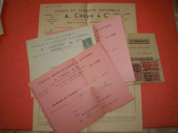 LAC Aouste, Drôme, A. Chenu, Chaux Et Ciments Naturels: Enveloppe Commerciale, Facture, Traite, Fiscal 10c 50c & 3francs - 1900 – 1949