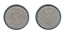 Allemagne  5 Pfennig 1904 A , Type Ll, KM# 11, Deutsches Reich, - 5 Pfennig