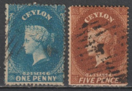 CEYLAN - 1861 - YVERT N°14+17 OBLITERES - FILIGRANE ETOILE - COTE = 30 EUR - Ceylon (...-1947)