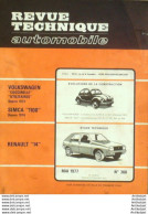 Revue Technique Automobile Renault 14 Volkswagen Coccinelle Simca 1100   N°368 - Auto/Moto