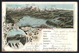 Lithographie Schaffhausen, Rheinfall, Panorama Von Bodensee Un Gebirge  - Sonstige & Ohne Zuordnung