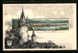 Künstler-AK Karl Mutter: Lindau / Bodensee, Diebsturm Mit Peterskirche, Teilansicht  - Mutter, K.