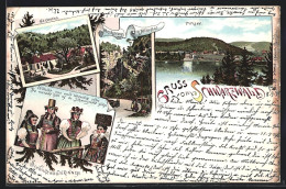 Lithographie Titisee, St. Otilien, Frauen In Tracht, Hirschsprung Im Höllenthal  - Other & Unclassified