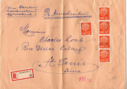 ALLEMAGNE SARRE YT N°369 MULTIPLES SUR LETTRE RECOMMANDEE OBLITERES POUR LA FRANCE - Brieven En Documenten